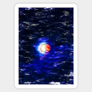 Bright Red Moon Night Abstract Sketch. For Moon Lovers. Sticker